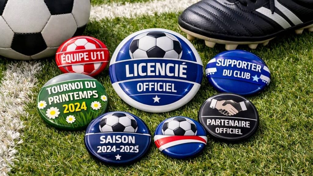 Badges ronds utilisés par les clubs sportifs pour l’identification des membres, la cohésion d’équipe et la communication lors des événements.